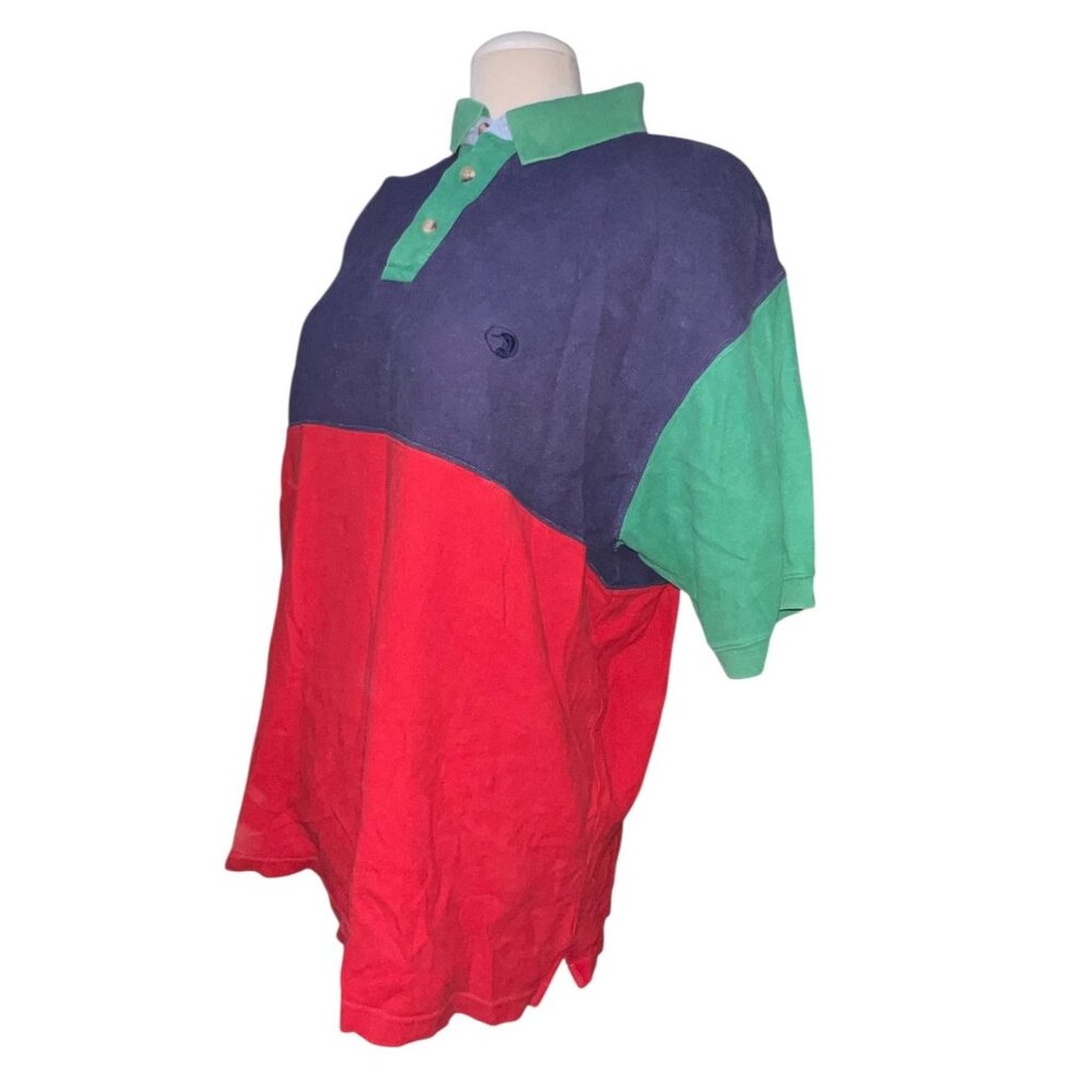Duck Head Vintage Colorblock Polo Shirt Red Green Navy Sz Large Mens 100% Cotton